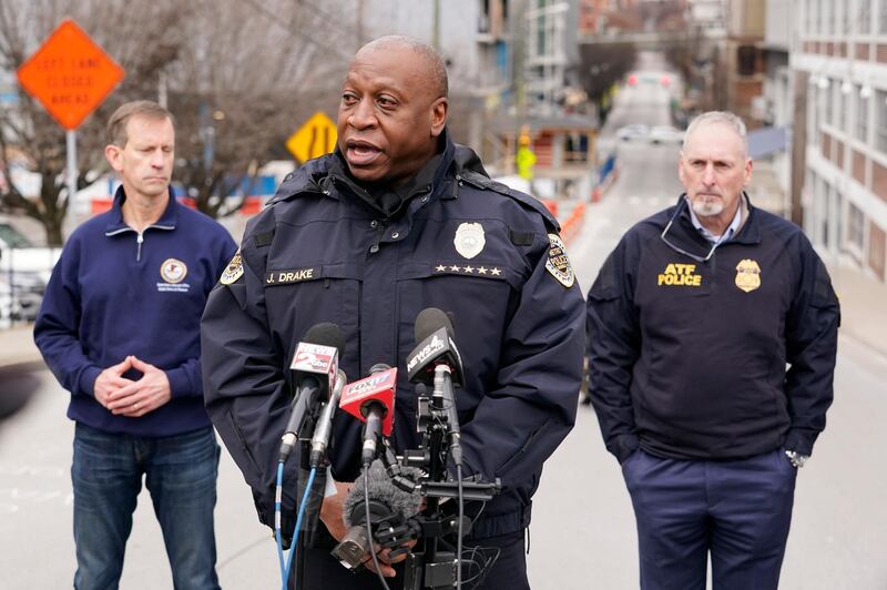 Nashville Police Chief John Drake, center, speaks during a news conference. AP Photo
