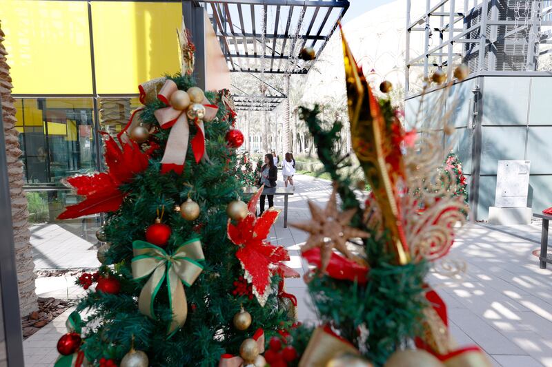 A close-up of Christmas decorations near Jubilee Park.