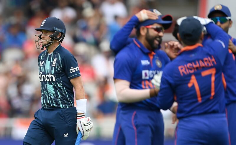 England batsman Joe Root leaves the field after being dismissed for a duck. Getty