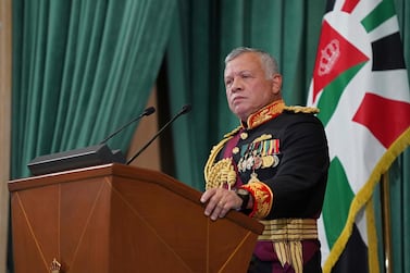 Jordan's King Abdullah II gave a televised address on Wednesday. AP