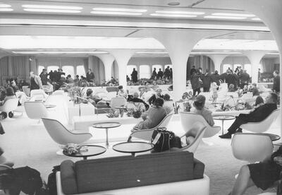 The interior of the 'Queen's Room' on the QE2 liner.    (Photo by Keystone/Getty Images)