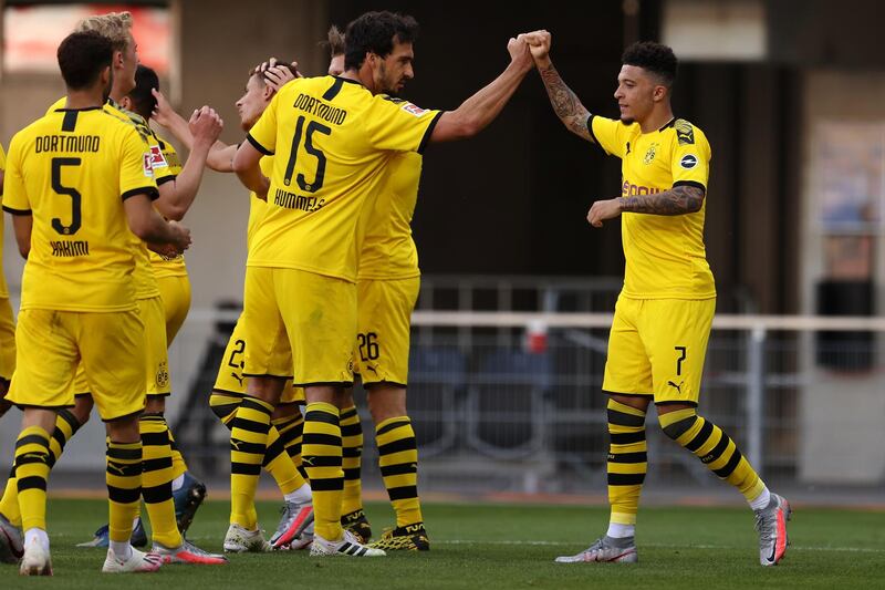 Jadon Sancho of Borussia Dortmund scored a hat-trick against SC Paderborn at the Benteler Arena on Sunday. Getty