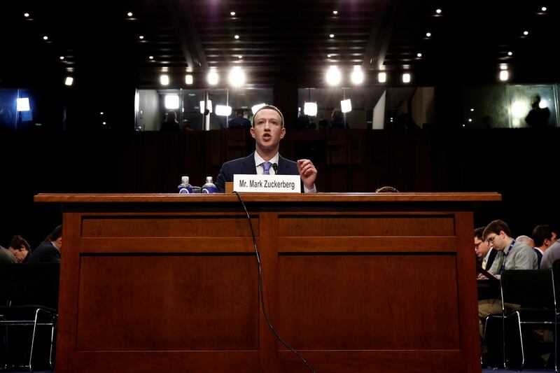 FILE PHOTO: Facebook CEO Mark Zuckerberg testifies before a joint Senate Judiciary and Commerce Committees hearing regarding the company’s use and protection of user data, on Capitol Hill in Washington, DC, U.S., April 10, 2018.   REUTERS/Aaron P. Bernstein/File Photo