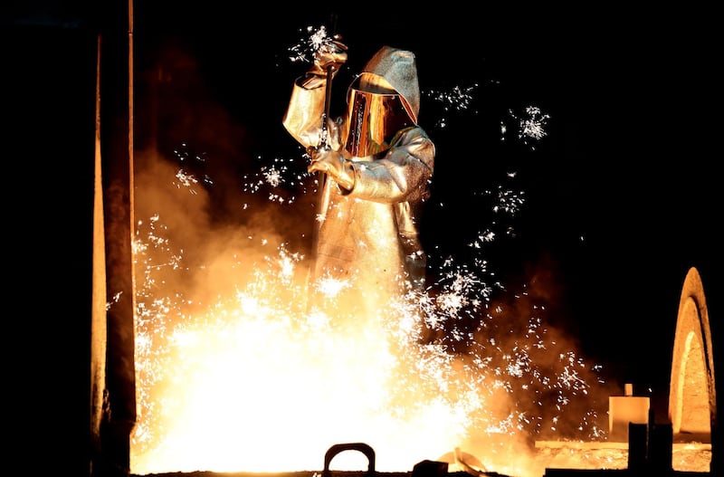 epa06851014 (FILE) - A steel worker takes a steel sample at blast furnace 8 of German corporation ThyssenKrupp in Duisburg, Germany, 17 January 2018 (reissued 30 June 2018). According to media reports on 30 June 2018, Germany's ThyssenKrupp AG and India's Tata Steel announced the creation of a new company, named Thyssenkrupp Tata Steel,  as part of a joint European venture. The deal create a company that will be Europe's second largest steel maker, with an estimated 15 billion Euro in revenue, but could also cause the loss of up to 4,000 jobs.  EPA/FRIEDEMANN VOGEL
