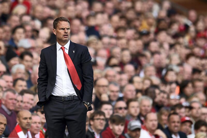 Crystal Palace's Dutch manager Frank de Boer watches from the touchline during the English Premier League football match between Liverpool and Crystal Palace at Anfield in Liverpool, north west England on August 19, 2017. / AFP PHOTO / Oli SCARFF / RESTRICTED TO EDITORIAL USE. No use with unauthorized audio, video, data, fixture lists, club/league logos or 'live' services. Online in-match use limited to 75 images, no video emulation. No use in betting, games or single club/league/player publications.  / 