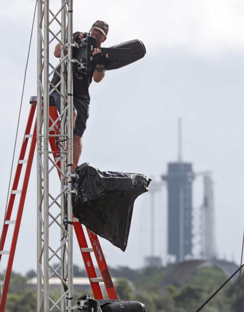 NASA broadcast technicians make preparations for coverage at the Kennedy Space Centre.  AFP