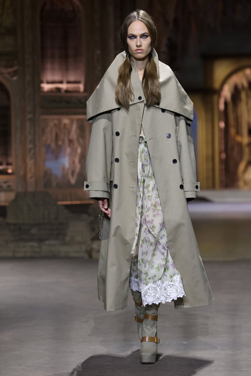 A trench coat is given a widened collar at Dior  spring/summer 2023. Getty Images
