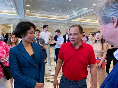 VinFast CEO Le Thi Thu Thuy and VinGroup founder and Chairman Pham Nhat Vuong in at the VinPearl Resort and Spa in Nha Trang, Vietnam. Reuters