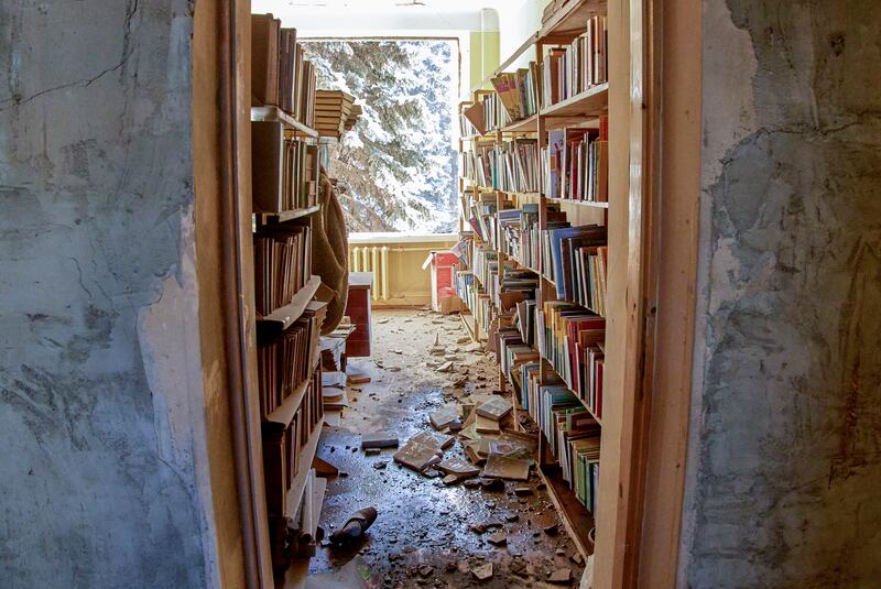 An internal view of the Housing and Communal College building damaged by recent shelling in Kharkiv. EPA