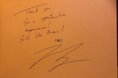Leonardo DiCaprio signed the guest book at La Mome restaurant in Dubai. Courtesy La Mome restaurant 