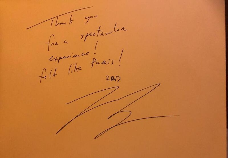 Leonardo DiCaprio signed the guest book at La Mome restaurant in Dubai. Courtesy La Mome restaurant 
