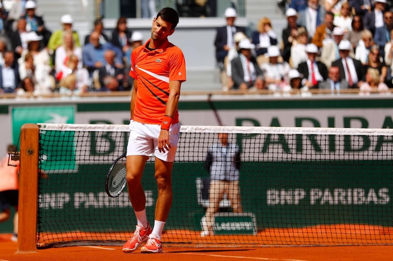 Tennis - French Open - Roland Garros, Paris, France - June 8, 2019. Serbia's Novak Djokovic reacts after his semifinal match against Austria's Dominic Thiem. REUTERS/Kai Pfaffenbach