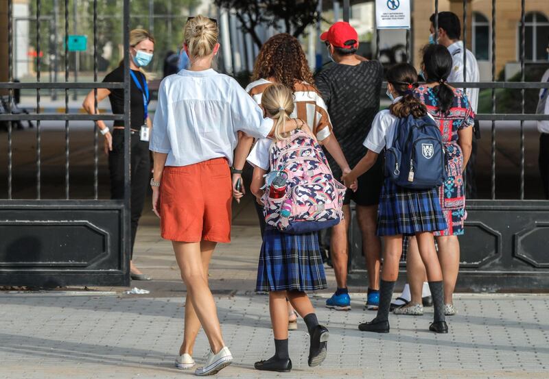Abu Dhabi, United Arab Emirates, August 30, 2020.  Children return to school on Sunday after months off due to the Covid-19 pandemic at the Brighton College, Abu Dhabi.
Victor Besa /The National
Section:  NA
Reporter:  Haneen Dajani