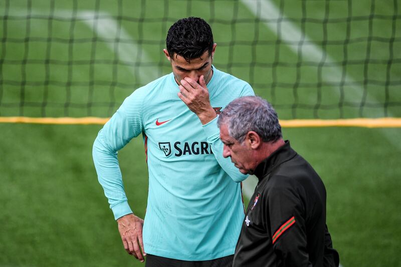 Portugal's Cristiano Ronaldo with manager Fernando Santos. AFP