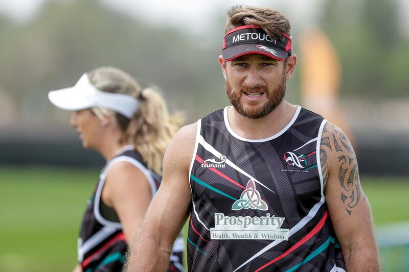 Abu Dhabi, April 13, 2019.  Middle East Touch preparing to play at the World Cup of rugby's non-contact version.    
Victor Besa/The National.
Section:  SP  
Reporter:  Paul Radley