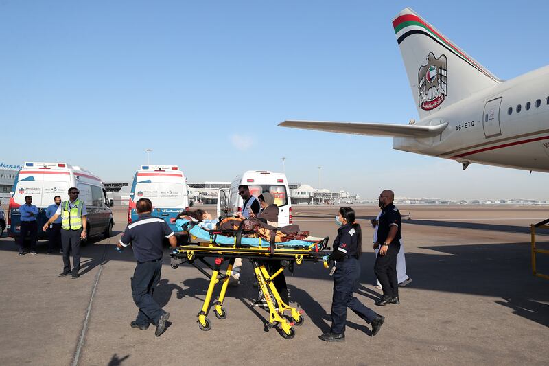 More than 100 Gazans landed in the UAE capital, where they will receive much-needed medical treatment 
