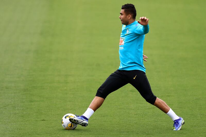 Casemiro during Brazil's training session at the Granja Comary training complex. Getty