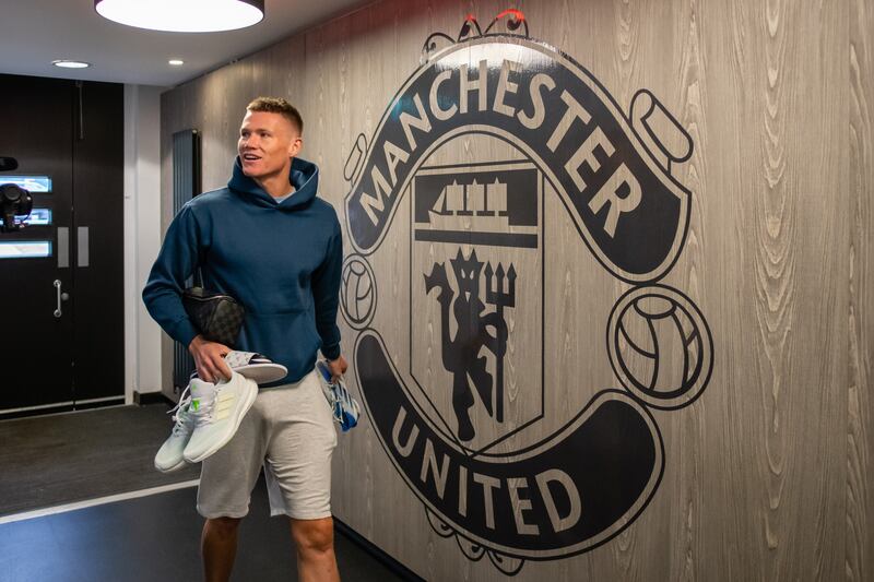 Raphael Varane of Manchester United arrives ahead of a first team training session.