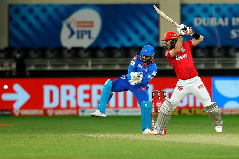 Glenn Maxwell of Kings XI Punjab batting during match 38 of season 13 of the Dream 11 Indian Premier League (IPL) between the Kings XI Punjab and the Delhi Capitals held at the Dubai International Cricket Stadium, Dubai in the United Arab Emirates on the 20th October 2020.  Photo by: Saikat Das  / Sportzpics for BCCI