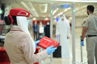 All Emirates passengers will receive hygiene kits at check-in. Courtesy Emirates