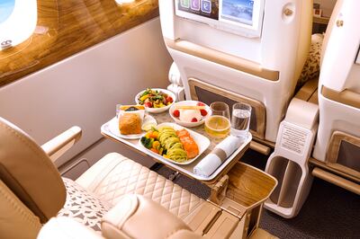 The cream-coloured leather seats have a six-way adjustable headrest for enhanced comfort and offer a pitch of 40 inches. Photo: Emirates