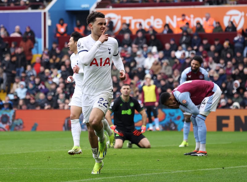 Tottenham Hotspur's Brennan Johnson celebrates scoring their second goal. Reuters