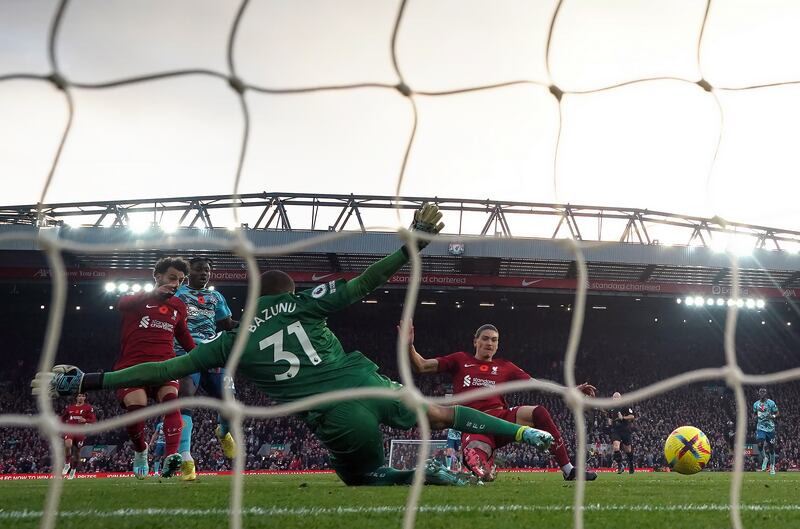 Liverpool's Darwin Nunez scores the third goal. PA