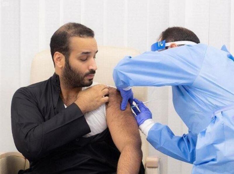 His Royal Highness Prince Mohammed bin Salman bin Abdulaziz leads by example in publicly receiving first Covid vaccine dose. WAM