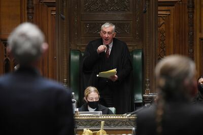 UK Parliament Speaker Sir Lindsay Hoyle during Prime Minister's Questions in the House of Commons, London. Handout.