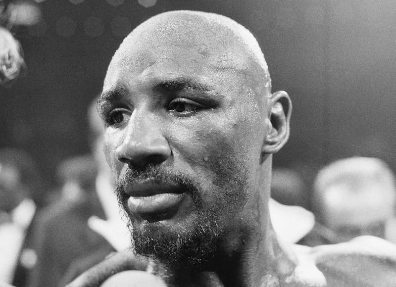 Marvin Hagler stands in the ring after his boxing bout against Sugar Ray Seales in Boston. Hagler, the middleweight boxing great whose title reign and career ended with a split-decision loss to “Sugar” Ray Leonard in 1987, died Saturday, March 13, 2021. He was 66. AP