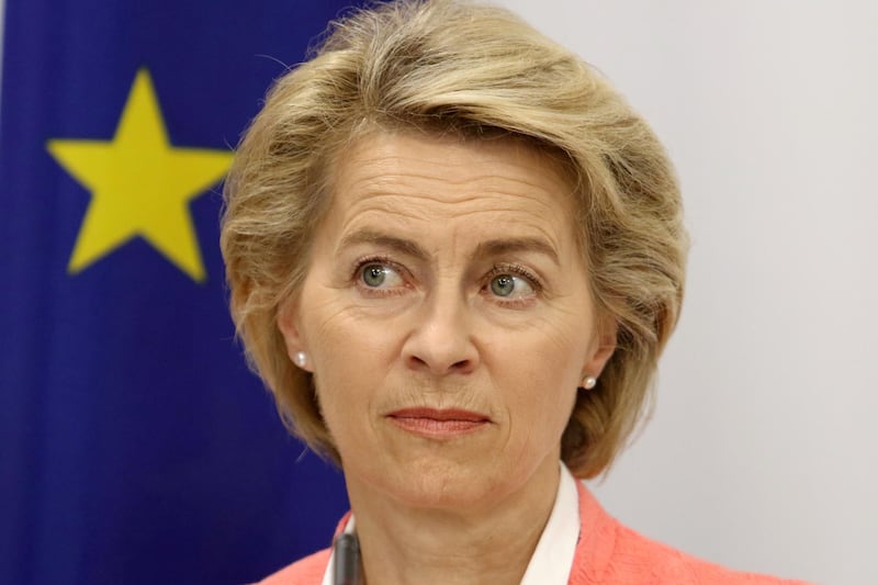 FILE PHOTO: German Defence Minister Ursula von der Leyen attends a news conference at the "Zenon" Coordination Center in Larnaca, Cyprus October 4, 2017. REUTERS/Yiannis Kourtoglou/File Photo