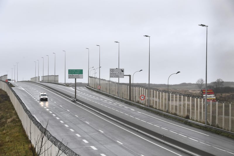 An empty highway leading to the port of Calais, after France suspended traffic from the UK. Bloomberg