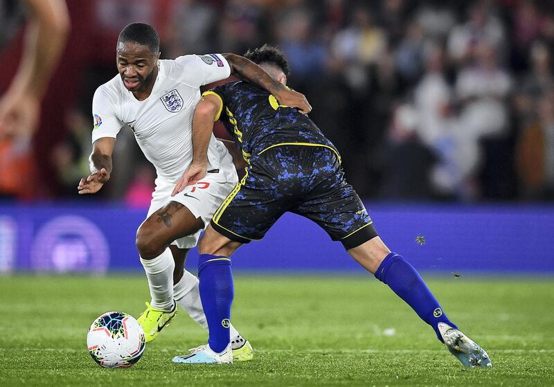 SOUTHAMPTON, ENGLAND - SEPTEMBER 10:  Raheem Sterling of England is tackled by Besar Halimi of Kosovo during the UEFA Euro 2020 qualifier match between England and Kosovo at St. Mary's Stadium on September 10, 2019 in Southampton, England. (Photo by Clive Mason/Getty Images)