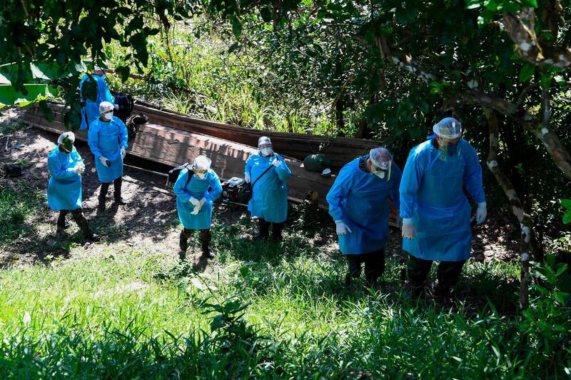 The medical team of the Brazilian Armed Forces arrives at the Cruzeirinho village, near Palmeiras do Javari, Amazonas state, northern Brazil,, to assist indigenous population amid the Covid-19 pandemic. AFP