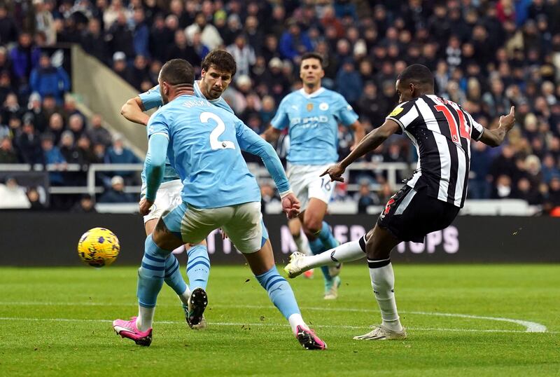 Newcastle striker Alexander Isak makes it 1-1. PA
