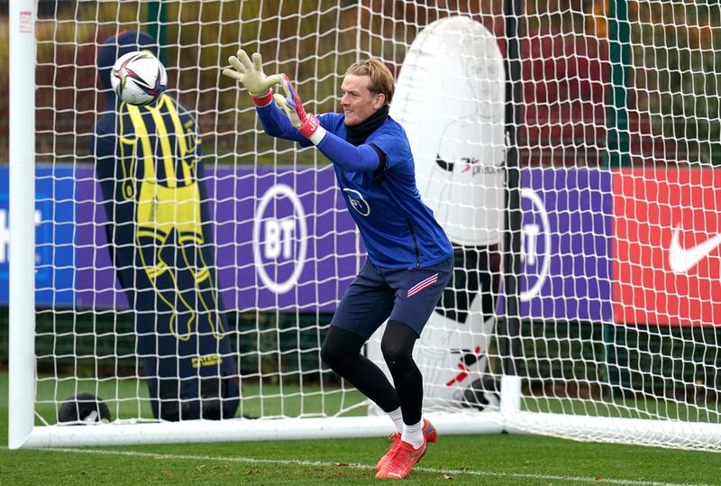 Jordan Pickford during a training session in London on Sunday. PA