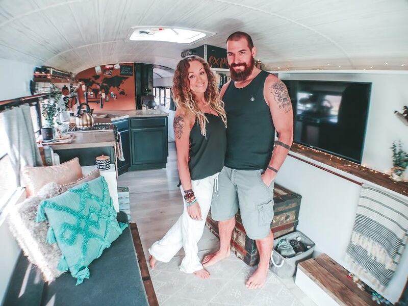 Tawny McVay and her family eat, work and sleep on a converted 72-passenger bus. Courtesy Tawny McVay  