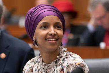 US congresswoman Ilhan Omar shared Iftar with colleagues on Monday at the Capitol building in Washington. AP