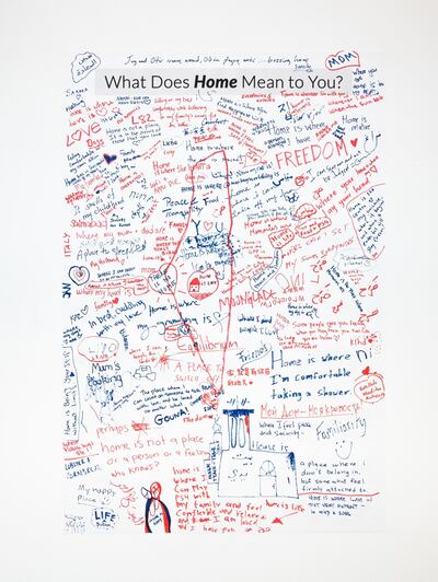 At the exhibition, visitors write what home means to them. Courtesy Gulf Photo Plus/ Caleb Arias Photography