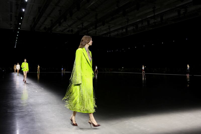 Neon fringing kick off Sabato de Sarno's new era at Gucci. Reuters  