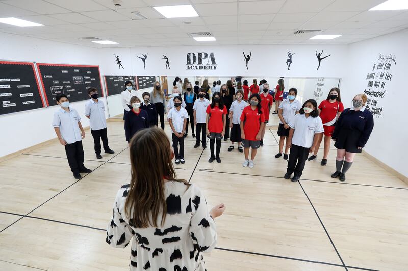 The choir at Dubai British School, Jumeirah Park, rehearses for Expo 2020 Dubai. Chris Whiteoak / The National
