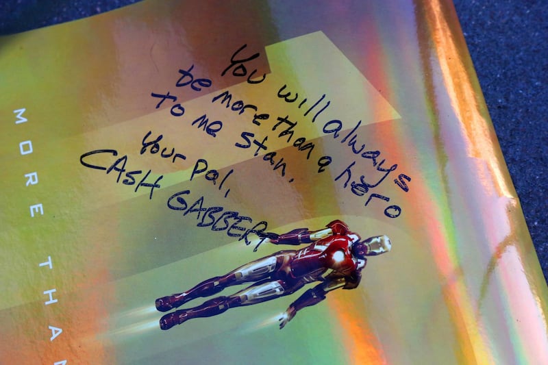 A message left by a fan on a poster among other memorabilia that adorns the star of Stan Lee on the Hollywood Walk of Fame. AP Photo