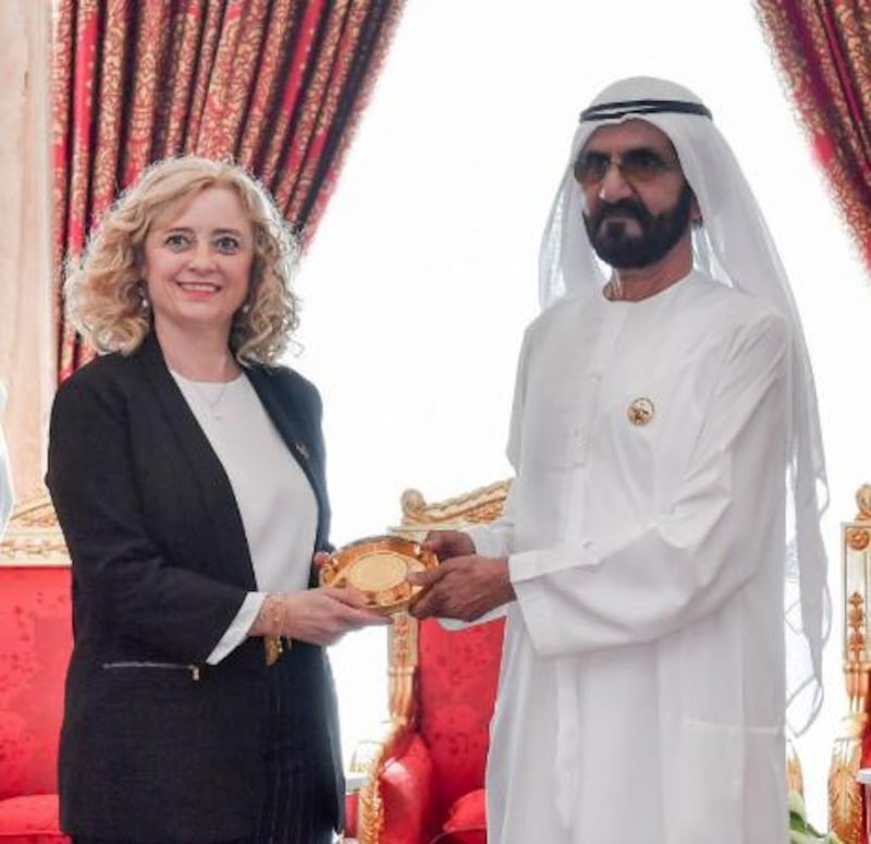 Sheikh Mohammed bin Rashid, Vice President and Ruler of Dubai, with Dr Lourdes Vega. Courtesy: Sheikh Mohammed bin Rashid's Twitter account
