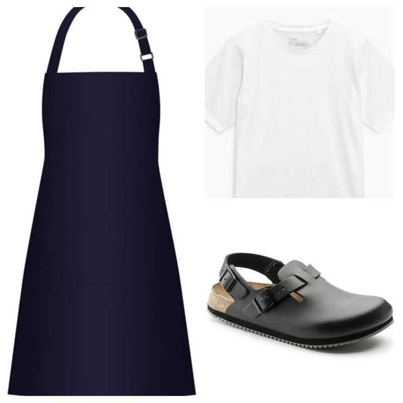 Dress as Carmy Berzatto from ‘The Bear’: Jubatus 2 pack bib apron, Dh36.51, www.amazon.ae; Birkenstock Tokios, Dh549; www.birkenstock.com; white T-shirt, Dh27, www.next.ae. Photo: Amazon, Birkenstock, Next