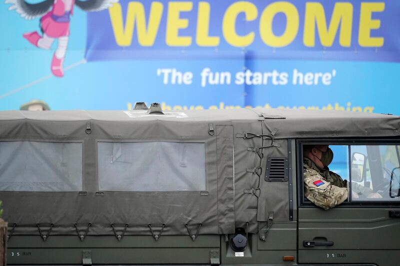 Members of the military arrive at Pontins. Getty Images