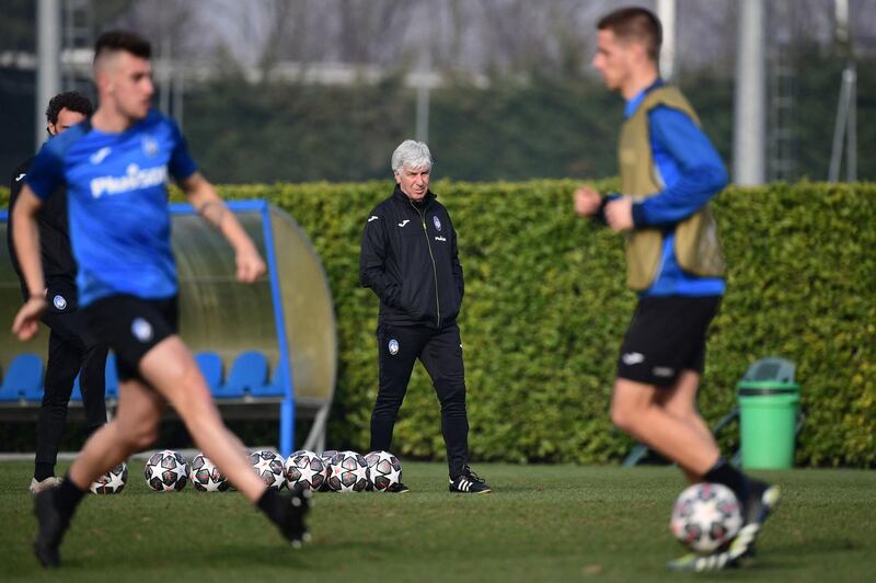 Atalanta manager Gian Piero Gasperini overseas training in Ciserano. AFP