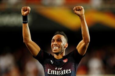 Soccer Football - Europa League Semi Final Second Leg - Valencia v Arsenal - Mestalla, Valencia, Spain - May 9, 2019 Arsenal's Pierre-Emerick Aubameyang celebrates at the end of the match Action Images via Reuters/Andrew Boyers TPX IMAGES OF THE DAY