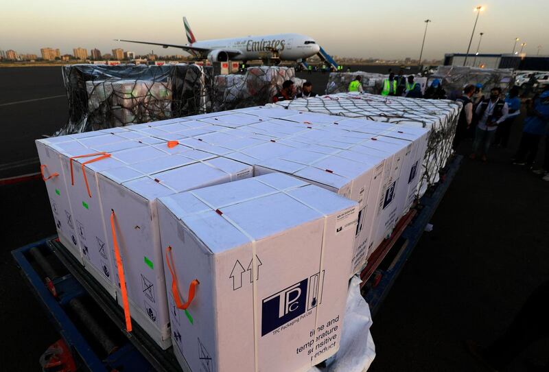More than 800,000 doses of the Oxford-AstraZeneca Covid-19 vaccine arrive in Sudan. Authorities will begin inoculating frontline medical staff next week. AFP