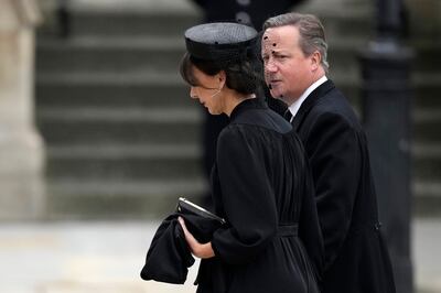 Samantha Cameron and former UK prime minister David Cameron arrive at Westminster Abbey for the state funeral of Queen Elizabeth II. Getty Images 