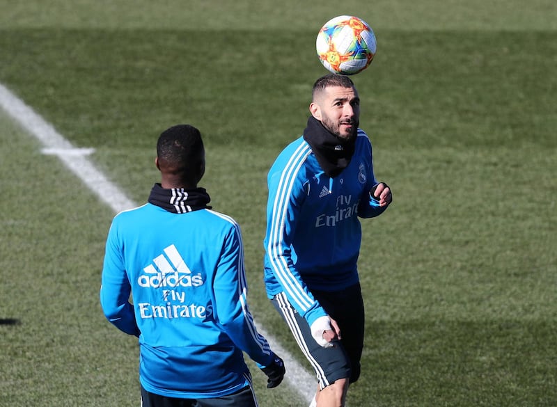 Real Madrid's Karim Benzema during training. Reuters